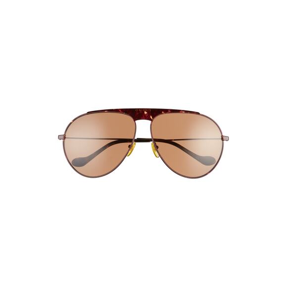 Gucci 65mm Oversize Aviator Brown Metal Sunglasses Size OS - Picture 1 of 5